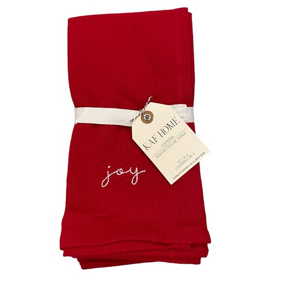 Embroidered JOY Christmas Dinner Napkins Set of 4 Holiday Red White 20x20 New - Picture 1 of 9